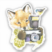 かわいい水彩キツネ撮影写真 シール (正面)