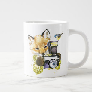 かわいい水彩キツネ撮影写真 ジャンボコーヒーマグカップ