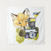 かわいい水彩キツネ撮影写真 タペストリー (正面)