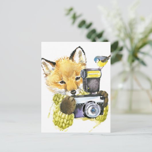 かわいい水彩キツネ撮影写真 ポストカード (スタンド正面)