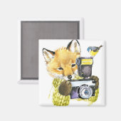 かわいい水彩キツネ撮影写真 マグネット (正面/裏面)