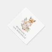 かわいい水彩キツネ誕生日パーティー スタンダードカクテルナプキン (角)