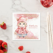 かわいい水彩キティ猫ウィンターコートパーティー スタンダードカクテルナプキン (インサイチュ)