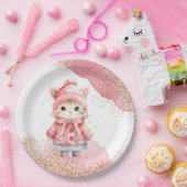 かわいい水彩キティ猫ウィンターコートパーティー ペーパープレート (パーティー)