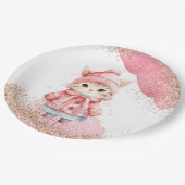 かわいい水彩キティ猫ウィンターコートパーティー ペーパープレート (アングル)