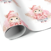 かわいい水彩キティ猫ウィンターコートパーティー ラッピングペーパー (ロールコーナー)