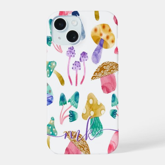 かわいい水彩キノコ iPhone 15ケース (裏面)