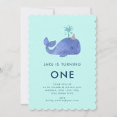 かわいい水彩クジラパーティー帽の誕生日 招待状 (正面)