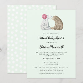 かわいい水彩クマちゃん 仮想ベイビーシャワー 招待状