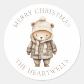 かわいい水彩クマのクリスマスカード ラウンドシール (正面)