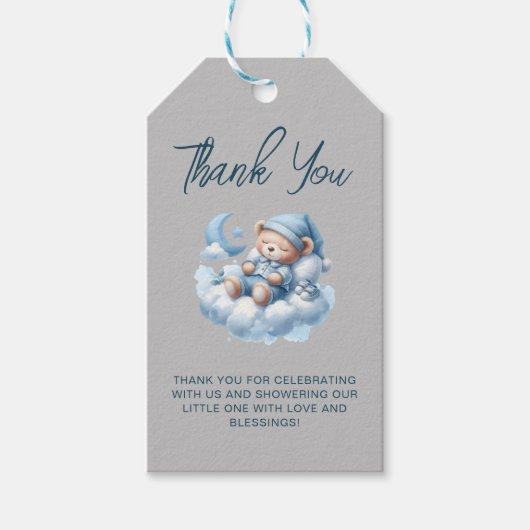 かわいい水彩クマのベイビーシャワーお礼メッセージ ギフトタグ (正面)