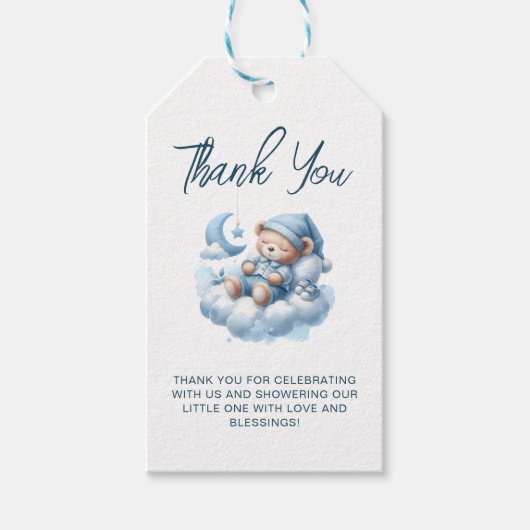 かわいい水彩クマのベイビーシャワーお礼 ギフトタグ (正面)