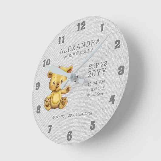 かわいい水彩クマ赤ちゃん誕生統計保育園 ラウンド壁時計 (傾斜)