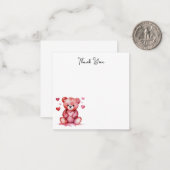 かわいい水彩クマ、ピンクのハートありがとう ノートカード (正面/裏面インサイチュ)