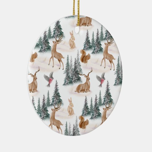 かわいい水彩クリスマススノーウッドランド動物 セラミックオーナメント (右)