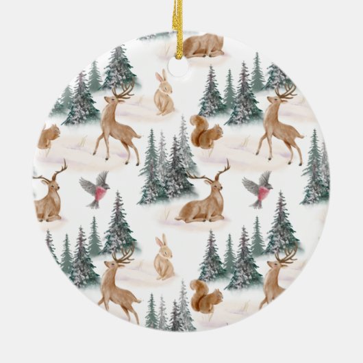 かわいい水彩クリスマススノーウッドランド動物 セラミックオーナメント (裏面)