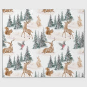 かわいい水彩クリスマススノーウッドランド動物 ラッピングペーパー (フラット)