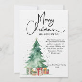 かわいい水彩クリスマスツリー フラット シーズンカード (正面)