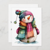 かわいい水彩クリスマス雪だるま  ホリデーカード (正面/裏面)