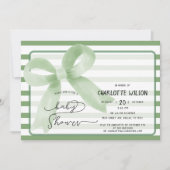 かわいい水彩グリーンボウベイビーシャワー 招待状 (正面)