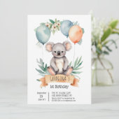 かわいい水彩コアラの誕生日風船 招待状 (スタンド正面)