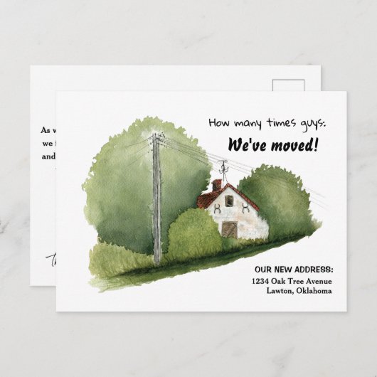 かわいい水彩コテージ引っ越しました発表 ポストカード (正面/裏面)