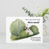 かわいい水彩コテージ引っ越しました発表 招待状 (スタンド正面)