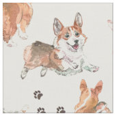 かわいい水彩コーギーの犬柄 ファブリック (クローズアップ)