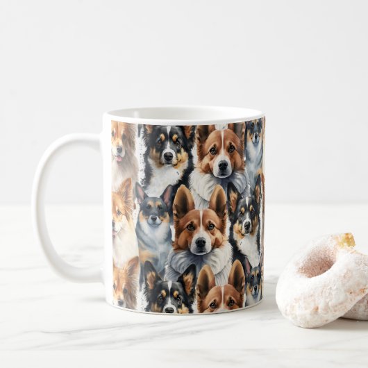 かわいい水彩コーギー犬のパターン コーヒーマグカップ (ドーナツ)
