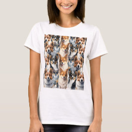 かわいい水彩コーギー犬のパターン Tシャツ
