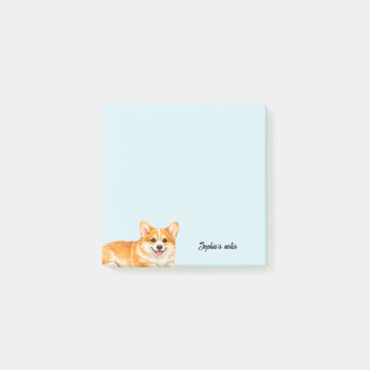 かわいい水彩コーギー おしゃれ オーダーメイド ポストイット (正面)