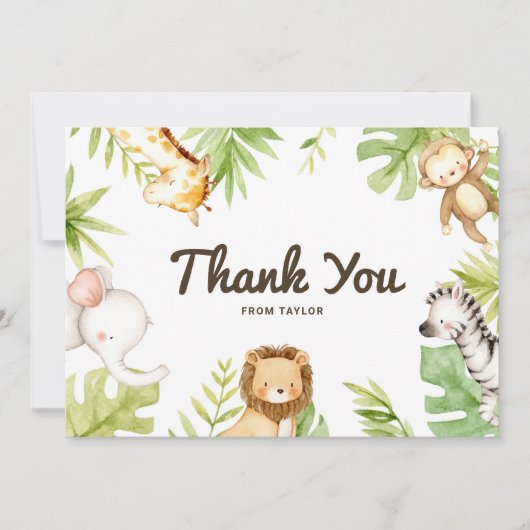 かわいい水彩サファリの友達トロピカルバースデー サンキューカード (正面)