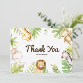 かわいい水彩サファリの友達トロピカルバースデー サンキューカード (スタンド正面)