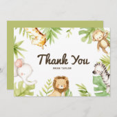 かわいい水彩サファリの友達トロピカルバースデー サンキューカード (正面/裏面)