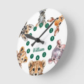かわいい水彩サファリ動物のベビー寝室 ラウンド壁時計 (傾斜)