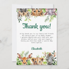 かわいい水彩サファリ動物ベビーシャワー サンキューカード