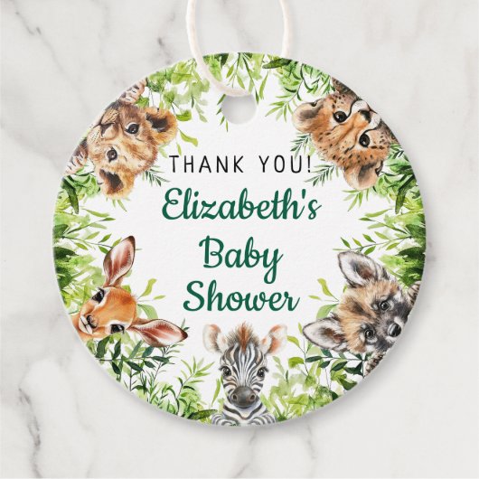 かわいい水彩サファリ動物ベビーシャワー フェイバータグ (正面)