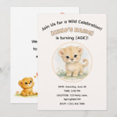 かわいい水彩サファリ ライオン 誕生日 男の子 パーティー 招待状 (正面/裏面)