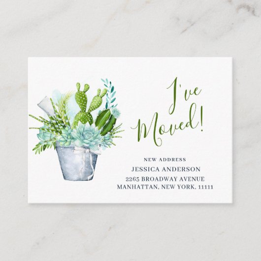 かわいい水彩サボテンの動きのお知らせ エンクロージャーカード (正面)