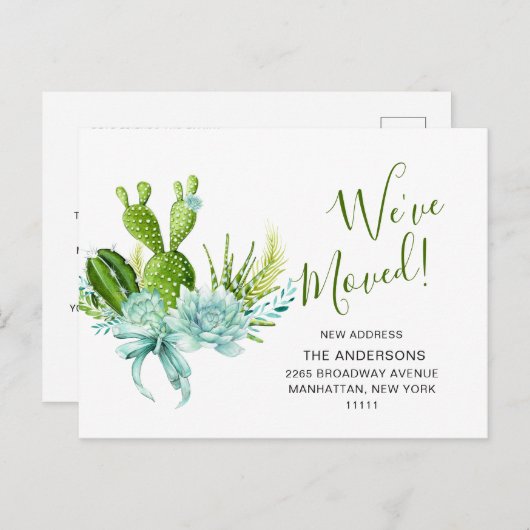 かわいい水彩サボテンの動きのお知らせ ポストカード (正面/裏面)