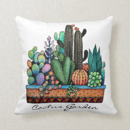 かわいい水彩サボテンの庭インポット クッション