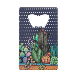かわいい水彩サボテンの庭インポット クレジットカード栓抜き