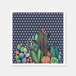 かわいい水彩サボテンの庭インポット スタンダードカクテルナプキン