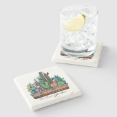 かわいい水彩サボテンの庭インポット ストーンコースター (横)