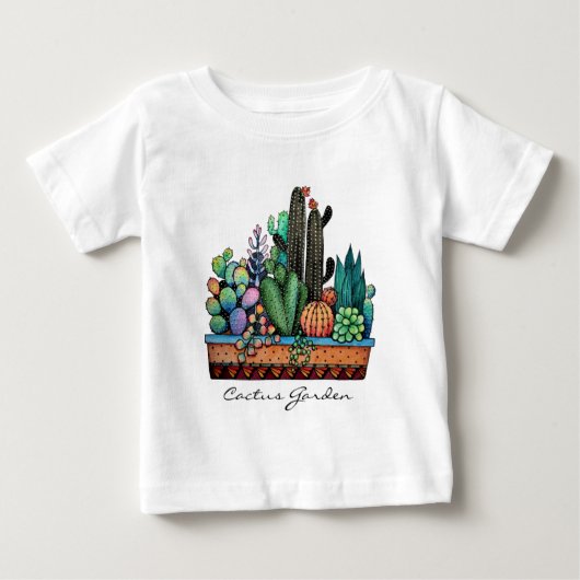 かわいい水彩サボテンの庭インポット ベビーTシャツ (正面)