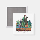 かわいい水彩サボテンの庭インポット マグネット (正面/裏面)