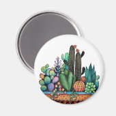かわいい水彩サボテンの庭インポット マグネット (正面/裏面)