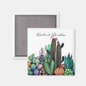 かわいい水彩サボテンの庭インポット マグネット (正面/裏面)