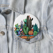 かわいい水彩サボテンの庭インポット 缶バッジ (インサイチュ)