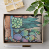 かわいい水彩サボテンの庭インポット 薄葉紙 (ギフト)